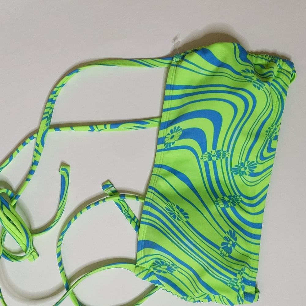 Wild Fable Halter Bralette Bikini Top Green & Blue Swirl